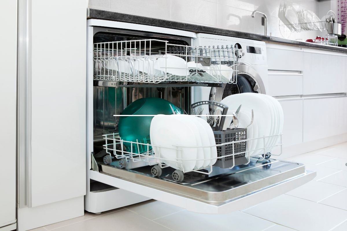 A dishwasher filled with clean dishes, showcasing the efficiency of appliance repair services.